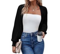 Hotouch Cardigan para Mujer Escote Cuello en V de Punto Manga Larga Elegante Color Sólido Corta Chaqueta Bolero Punto Básico Suéter Negro XL
