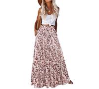 Hotouch Falda Larga Verano Casual Faldas Cintura Elástica Alta Falda Línea A Bohemia Faldas para Vacaciones Playa con Bolsillos Z-Flower-A L