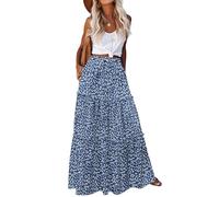 Hotouch Falda Mujer Verano Elegante Faldas Cintura Alta Elástica Falda A Línea Estampada Faldas para Vacaciones Playa Z-Flower-C M