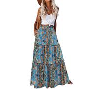 Hotouch Falda Mujer Verano Elegante Faldas Cintura Alta Elástica Falda A Línea Estampada Faldas para Vacaciones Playa Z-Flower-G M