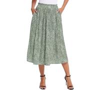 Hotouch Maxi Falda Señoras Chiffon-Falda Floral Cintura Elástica Midifalda Elegante Plisada-Falda Primavera Verano Falda Playa con Bolsillo Verde M