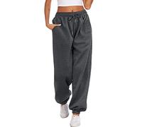 Hotouch Pantalones de chándal para mujer Baggy Waffle largos cálidos elásticos pantalones de tiempo libre cintura alta cordón pantalones de entrenamiento invierno pantalones deportivos con bolsillos