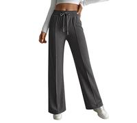 Hotouch Pantalones de chándal para mujer, pantalones holgados de cintura alta, pantalones de ocio, pantalones de pierna ancha, pantalones casuales con cintura elástica, gris oscuro, XL