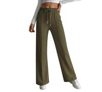Hotouch Pantalones de jogging para mujer, pantalón baggy de cintura alta, pantalón de ocio de pierna ancha, pantalones casuales de sudor con cintura elástica, Verde militar., L