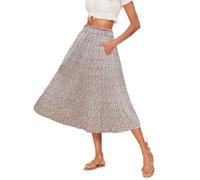 Hotouch Señoras Falda de Gasa Larga Cintura Elástica-Falda de Verano Elegante Plisada-Falda con Bolsillos Flor Amarillo M
