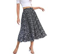 Hotouch Señoras Falda de Verano Midi-Falda de Gasa Cintura Elástica Plisada-Falda Larga Elegante-Falda de Playa con Bolsillo Primavera Blanca Flor Falda L