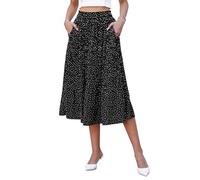 Hotouch Señoras Falda Larga Gasa Lunares Falda Midi Cintura Elástica-Falda Plisada Verano Elegante Negra con Bolsillos Talla S