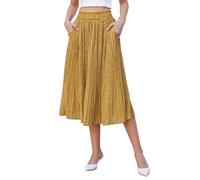 Hotouch Señoras Falda Plisada Lunares Cintura Elástica-Falda Plisada Gasa Midi-Falda Amarillo Verano Swing Elegante Falda con Bolsillos Talla XXL