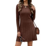 Hotouch - Vestido de punto elegante para mujer, suéter de manga larga, vestido de cuello redondo, suéter de invierno, línea A, vestido midi de cóctel, marrón, XL