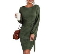 HOTOUCH Vestido de punto para mujer, de manga larga, informal, con cuello redondo, elegante vestido tipo suéter, XL