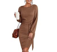 HOTOUCH Vestido de punto para mujer, de manga larga, informal, con cuello redondo, elegante vestido tipo suéter, M