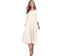HOTOUCH Vestidos midi elegantes de manga 3/4 para mujer, vestido de verano acampanado, vestidos de cuello redondo liso con bolsillos, tallas S-3XL, Blanco#, XXL
