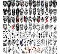 Hotoyannia 72 hojas Tiny Temporary Tattoos Stickers, Fake Tattoos That Look Real And Last Long, Halloween Tattoos Include Black Scary Wolf Lion Tiger Skeleton Skull Tattoos