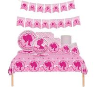Hotpink - Juego de vajilla de fiesta para niñas, 70 servilletas con temática de princesa rosa, platos, tazas, mantel y pancarta para cumpleaños de niñas, baby shower, boda, decoración de fiesta