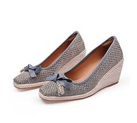HOTRA Alpargatas para Mujer Cuñas Sandalias de Punta Cerrada Lazo sin Cordones Zapatos de Salón (Color : Gray, Size : 38 EU)