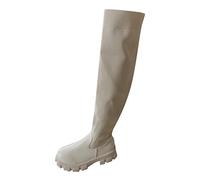 HOTRA Botas Altas hasta la Rodilla para Mujer Sexy Empalme de Cuero Punto de Elasticidad Botas con Plataforma Vestido de Invierno Botas Altas para Boda (Color : Blanco, Size : 35.5 EU)