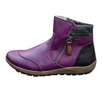 HOTRA Botas de Mujer Botines de Corte Ancho para Mujer Cómodo Casual Botines de Piel con Cremallera Lateral Zapatos Impermeables Antideslizantes (Color : Purple, Size : 41 EU)