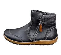 HOTRA Botas de Mujer Botines de Corte Ancho para Mujer Cómodo Casual Botines de Piel con Cremallera Lateral Zapatos Impermeables Antideslizantes (Color : Black, Size : 42 EU)