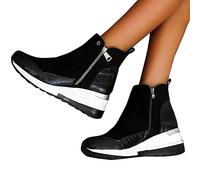HOTRA Botas de Mujer Tacón Zapatos Deportivos Cuña Pegamento Suelas Calzado Deportivo Zapatillas con Botines de Ante con Plataforma Zapatos Botines con Cremallera (Color : Black, Size : 36 EU)
