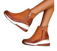 HOTRA Botas de Mujer Tacón Zapatos Deportivos Cuña Pegamento Suelas Calzado Deportivo Zapatillas con Botines de Ante con Plataforma Zapatos Botines con Cremallera (Color : Brown, Size : 38 EU)