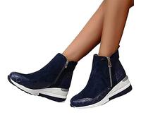 HOTRA Botas de Mujer Tacón Zapatos Deportivos Cuña Pegamento Suelas Calzado Deportivo Zapatillas con Botines de Ante con Plataforma Zapatos Botines con Cremallera (Color : Blue, Size : 37 EU)