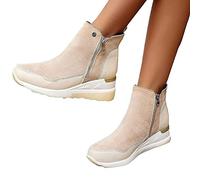 HOTRA Botas de Mujer Tacón Zapatos Deportivos Cuña Pegamento Suelas Calzado Deportivo Zapatillas con Botines de Ante con Plataforma Zapatos Botines con Cremallera (Color : Beige, Size : 38 EU)