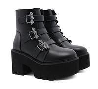 HOTRA Botas de Plataforma para Mujer Botas Góticas de Tacón Grueso para Cosplay Bota de Caballero con Hebillas Punk Botines con Punta Redonda (Color : Negro, Size : 39 EU)