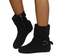HOTRA Botines de Ante con Hebilla de Cinturón para Mujer Bota Informal a Media Pierna con Cuña y Punta Redonda Botas Cortas con Cremallera Retro (Color : Negro, Size : 37 EU)
