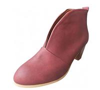 HOTRA Botines de Mujer Botas Cortas de Cuero de Moda Tacón Bajo Botines Casuales Zapatos Casuales Pantuflas (Color : Rojo, Size : 39 EU)
