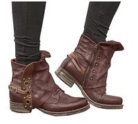 HOTRA Botines de Piel para Mujer Botas Vaqueras Occidentales Retro Botín de Tacón Bajo con Punta Redonda y Hebillas (Color : Brown, Size : 38 EU)