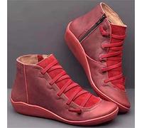 HOTRA Botines Mujer Botines con Cremallera Lateral Moda Punta Redonda Zapatos Planos Antideslizante Impermeable Botas de Nieve Casuales (Color : Rojo, Size : 39 EU)