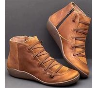 HOTRA Botines Mujer Botines con Cremallera Lateral Moda Punta Redonda Zapatos Planos Antideslizante Impermeable Botas de Nieve Casuales (Color : Brown, Size : 39 EU)