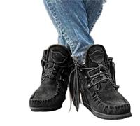 HOTRA Botines para Mujer Botines Planos Retro con Borlas Zapatos Ante Boho Botas Cortas de Vaquero Senderismo Botas de Motociclista (Color : Negro, Size : 37 EU)
