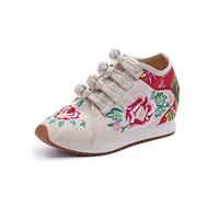 HOTRA Flor de Mujer Bordada Zapatos de Plataforma Cómodas Zapatillas de Lona con Cuña Calzado de Forro Polar Cálido de Invierno (Color : Beige with Plush, Size : 38 EU)