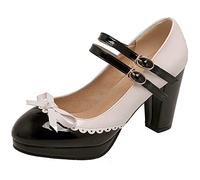 HOTRA Mujer Rockabilly Pump Mary Janes con Lazo Zapato Retro de Punta Redonda con Correa al Tobillo Zapatos Oxford con Plataforma (Color : Negro, Size : 35 EU)