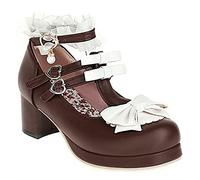 HOTRA Salón Rockabilly con Lazo Moda Mujer T-Strap Mary Jane Plataforma Lolita Vestido Princesa Uniforme Zapatos (Color : Brown, Size : 37 EU)