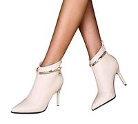 HOTRA Tacón de Aguja Botines para Mujer Dedo del pie Puntiagudo Botín con Cremalleras Traseras con Cadena de Diamantes de Imitación de Metal para Fiestas Graduación (Color : Beige, Size : 40 EU)