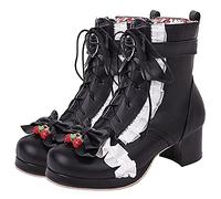 HOTRA Zapatos de Cosplay de Mujer Lolita Botas de Lazo de Fresa con Cordones Bombas de Plataforma Vestido Mary Jane (Color : Negro, Size : 40 EU)