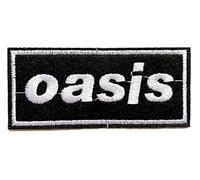 hotrodspirit - parche oasis rectangular negro blanco 10x4.5 cm escudo grupo de pop rock