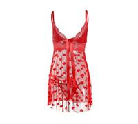 HOTSO - Lencería de encaje para mujer, sexy, gasa de una pieza, lencería sexy pura cami y pantalones cortos de maternidad de malla pura lencería romántica para mujer, rojo, L - XL