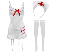 HOTSO Mujer Sexy Lencería Set Enfermera Cosplay Costume Babydoll Bodysuit Uniforme Roleplay Outfits, Erotica Nurse Ropa Interior Conjunto Club Mini Dress Disfraz para Navidad Halloween