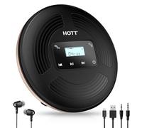 HOTT Reproductor de CD portátil de 1800 mAh, reproductor de CD recargable con Bluetooth y transmisor FM, ideal para viajes, hogar y coche, con auriculares estéreo y diseño a prueba de golpes (negro)