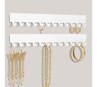 HOTUT 2PCS Organizador De Joyas Para Colgar En La Pared,Metal Soporte De Joyas Con 12 Ganchos,Soporte Para Cadenas De Joyas y Colgadores Con Autoadhesivo Para Pendientes Pulseras Collares,Blanco