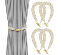 HOTUT 4 Piezas Abrazaderas Cortinas, Beige Tiebacks de Cortina Trenzados a Mano, Alzapaños de Cortina con Cuerda de cáñamo Trenzada, Alzapaños Decorativos para Cortinas para Dormitorio Salón y Oficina