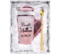 HOTUT 400ml Taza Ceramica Rosa Regalo, Taza de Regalo Mujer Cumpleaños, Regalo Cumpleaños Madre, Novia con Tarjeta, Cuchara y Caja