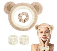HOTUT 4PCS Diadema Spa para Lavarse la Cara Set,Suave Tejido de Rizo Diademas,Cinta Pelo Mujer Muñequeras Skincare Elásticas,Maquillaje Cuidado de la Piel Diadema Antideslizante para Mujeres