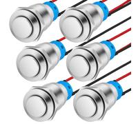 HOTUT 6 piezas Precableado Pulsador a Prueba de Agua, 12mm Interruptor de Botón de Bloqueo, Pulsador de Metal Resistente al Agua, IP65 Impermeable, Mini para Trompeta de Coche, Cabeza Alta