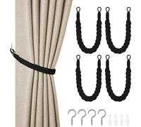 HOTUT Abrazaderas Cortinas,4pcs Alzapaños de Algodón Tejidos a Mano,Alzapaños de Cortina con 4 Ganchos,Alzapaños Decorativos para Cortinas,Sujeta Cortinas,Tejer a Mano Tiebacks