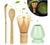 HOTUT Accesorio de Ceremonia de Matcha, 4 Piezas Kit De Té Matcha, Batidor Te Matcha, Incluye Batidor Bambú Te Matcha, Cuchara de Té, Soporte para Batidor, Cuchara de Matcha, Fácil de Limpiar