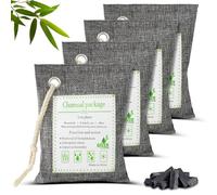 HOTUT Bolsa de Carbón Activo De Bambú, 4x200g Paquetes de Bolsa Purificadora de Aire de Carbón Activado, Desodorización y Deshumidificación para Coche, Baño, Clóset de Mascotas, Zapatos